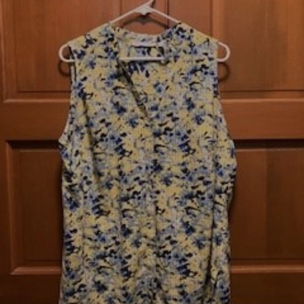 Notations WOMAN button up sleeveless TOP  2X yellow/blue/green preowned
